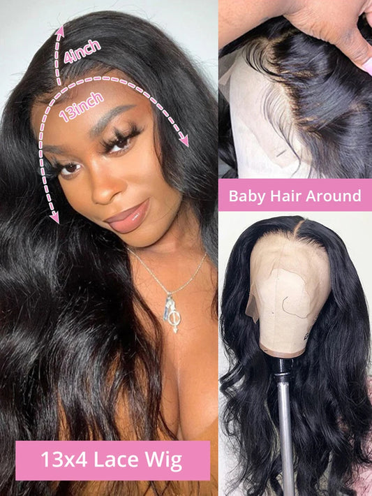 Body Wave Lace Frontal Wig Brazilian Transparent 13X4 Lace Front Human Hair Wigs for Black Women Loose Water Wavy Wig Preplucked